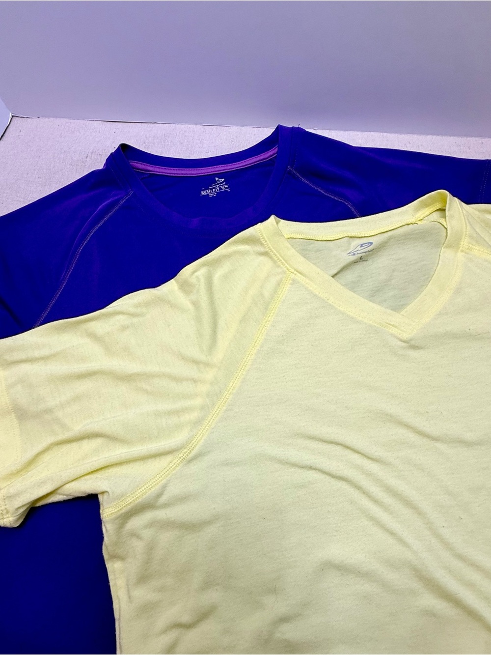 Bundle 2 Champion Women's Short Sleeve Tees Purple & Light Yellow - Size Large